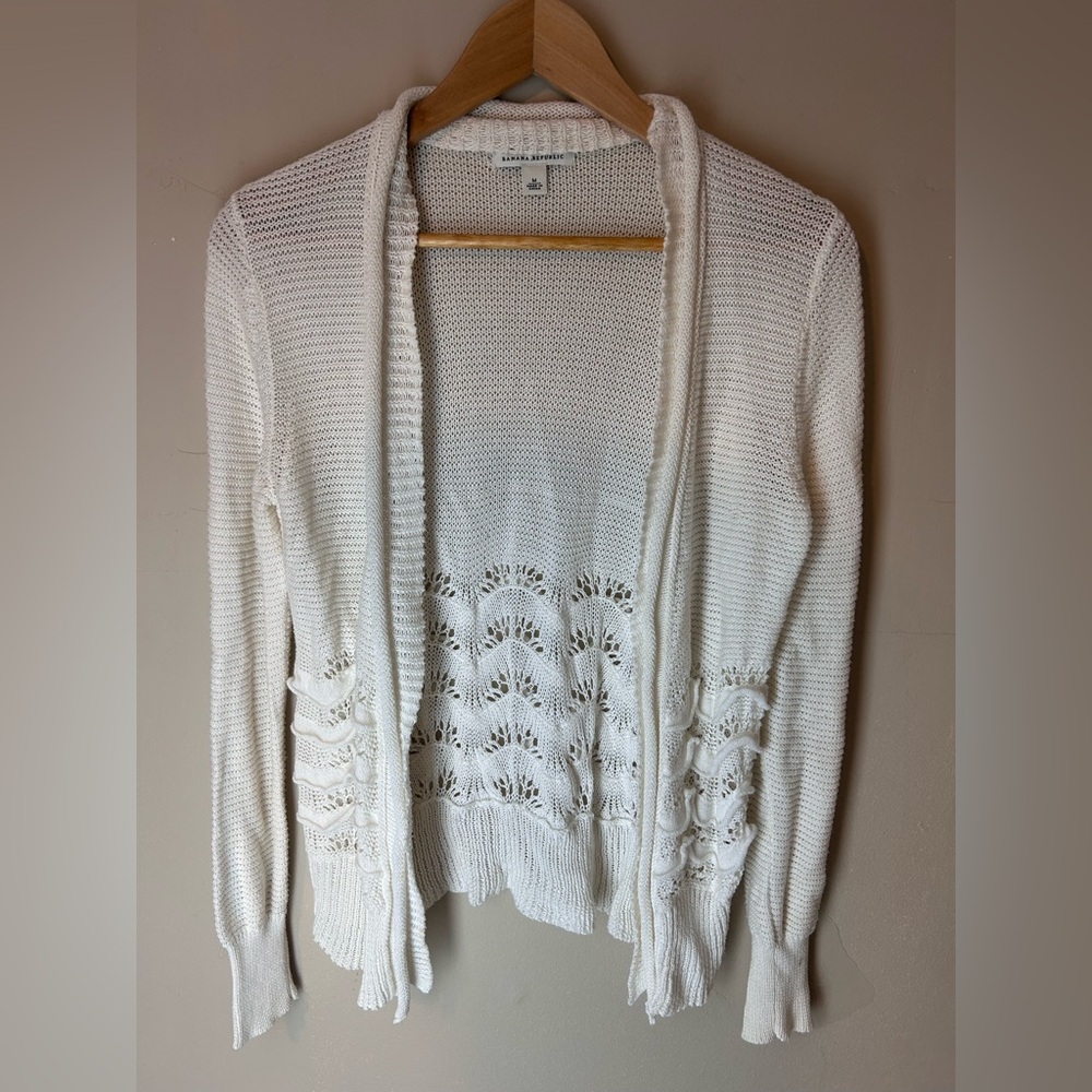 Banana Republic White Scallop Ruffle Detail Open Front Cardigan Size M